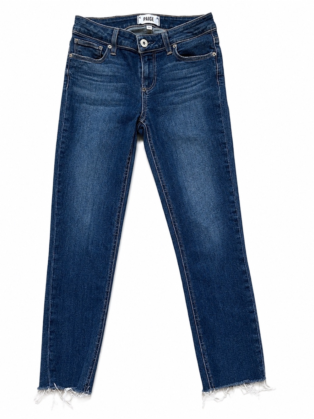 PAIGE Skyline Skinny Crop Jeans Size 25 Raw Hem Stretch Denim Blue Wash